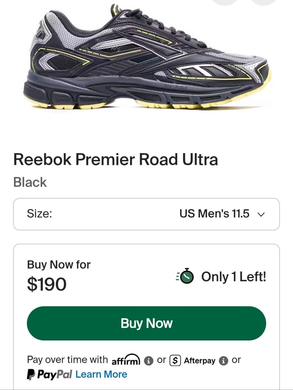 Reebok Premier Road Ultra Men’s Running Shoes - Gray/Yellow
